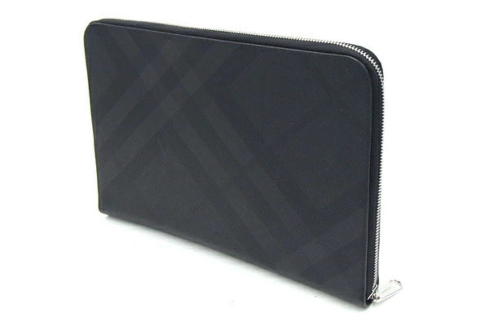 Burberry bag case leather gray clutch check black Gray Black